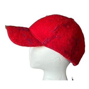 Pia Rossini Hat Cap Snap Back Red Wool Galway Cap Dot Pattern Womens Adjustable
